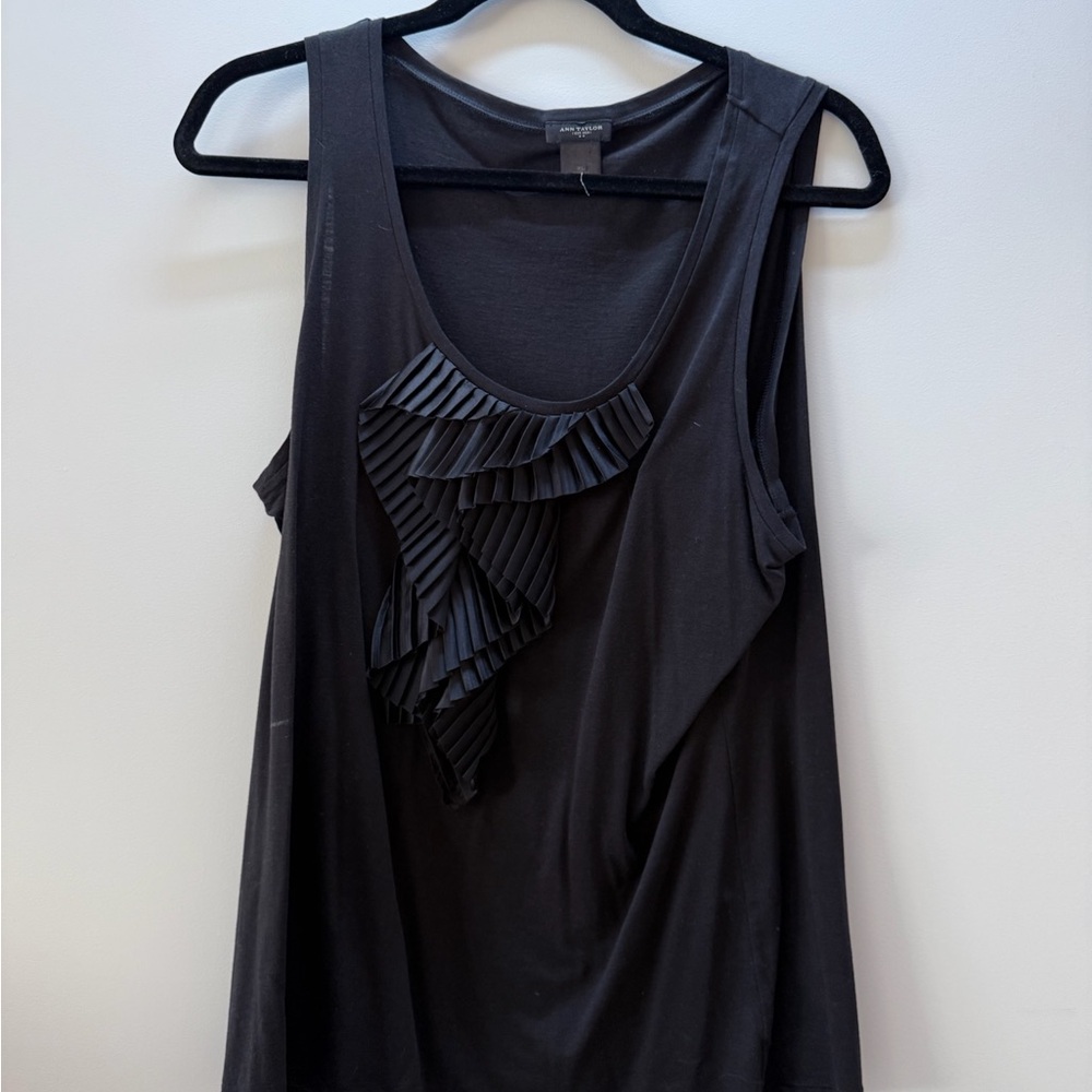Ann Taylor Black Tank Top with Pleated Accent